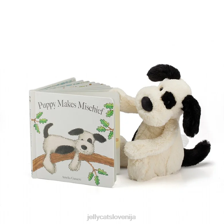 sl Jellycat kuža naredi nagajivo knjigo in sramežljiv kuža črno-belo P622747 knjiga