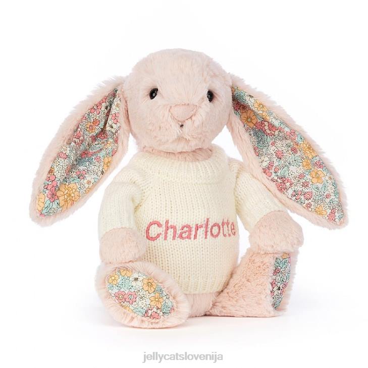 sl Jellycat blossom blush zajček s personalizirano kremno majico breskve P622221 igrača
