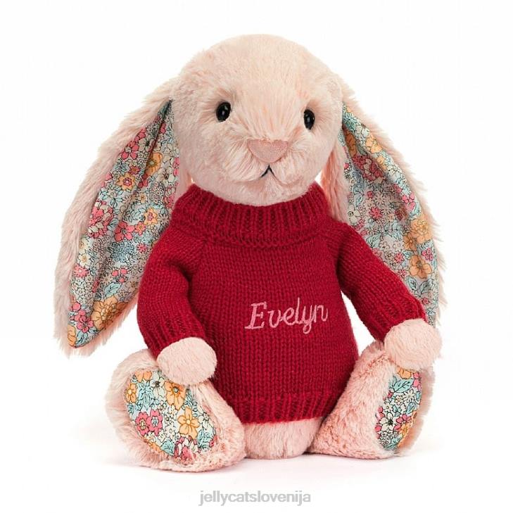 sl Jellycat blossom blush zajček z personalizirano rdečo skakalo breskve P622425 igrača