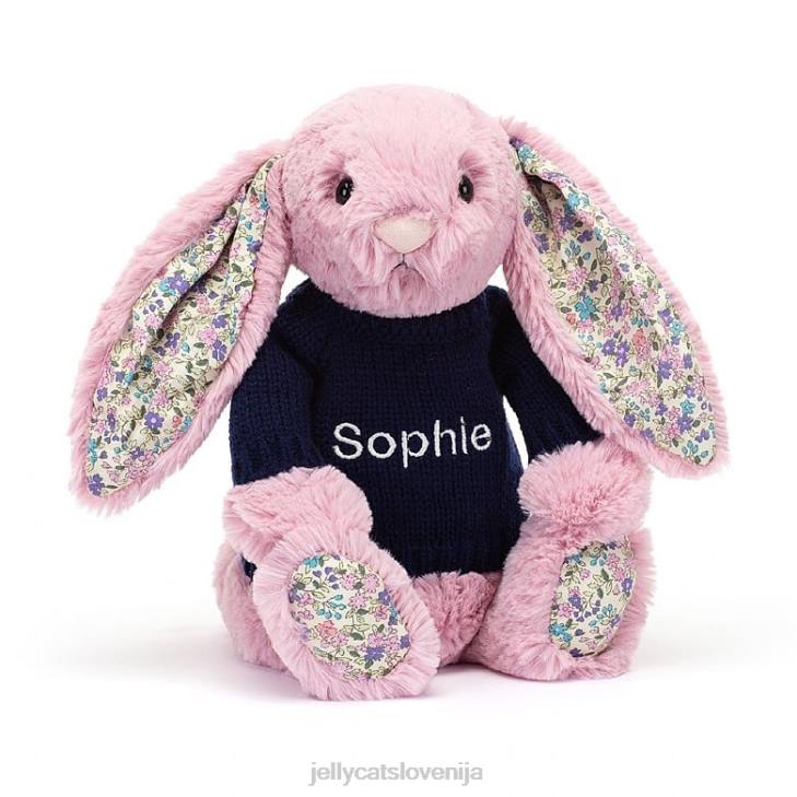 sl Jellycat cvetoči tulipanov zajček s personaliziranim mornarsko roza jopičem P622466 igrača