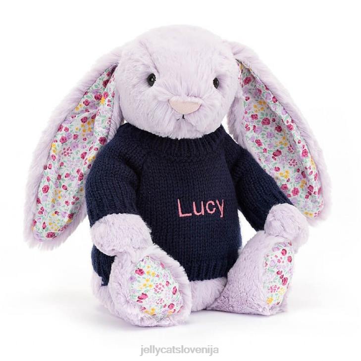 sl Jellycat zajček v barvi jasmina s personaliziranim mornarsko vijoličnim jopičem P622472 igrača
