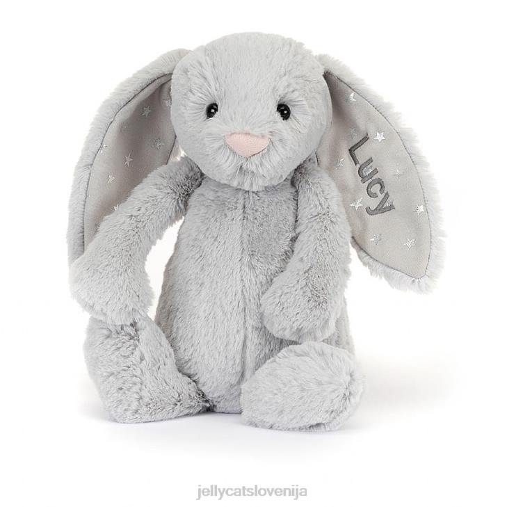 sl Jellycat personaliziran sramežljiv bleščeč zajček srednje siv P622236 igrača