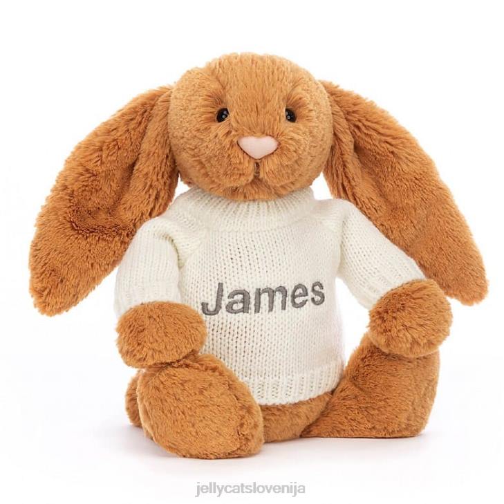sl Jellycat sramežljiv en zajček s personaliziranim kremnim puloverjem v zlati barvi P622355 igrača