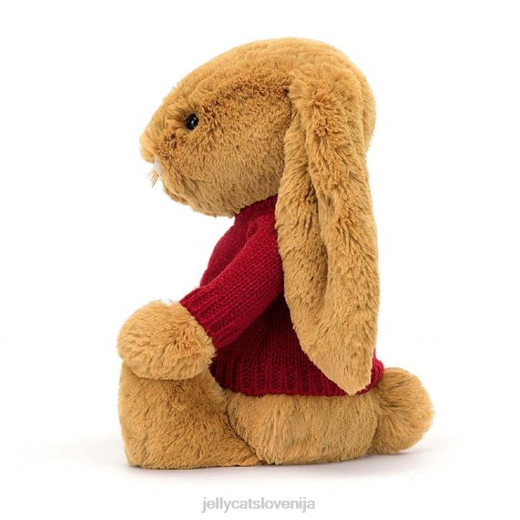 sl Jellycat sramežljiv en zajček z personaliziranim rdečim puloverjem v zlati barvi P622333 igrača