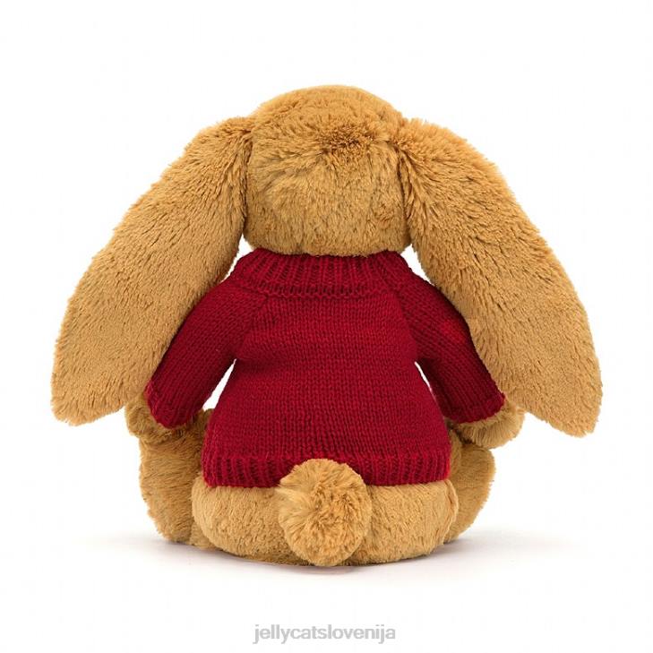 sl Jellycat sramežljiv en zajček z personaliziranim rdečim puloverjem v zlati barvi P622333 igrača
