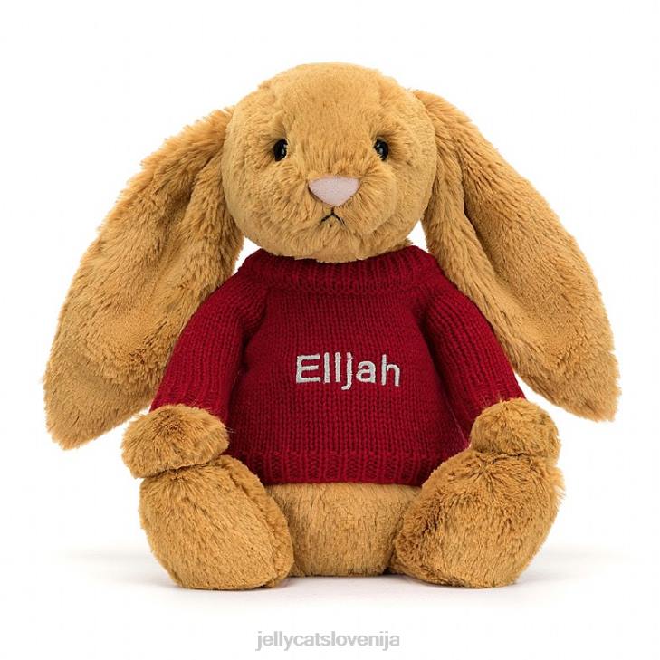 sl Jellycat sramežljiv en zajček z personaliziranim rdečim puloverjem v zlati barvi P622333 igrača