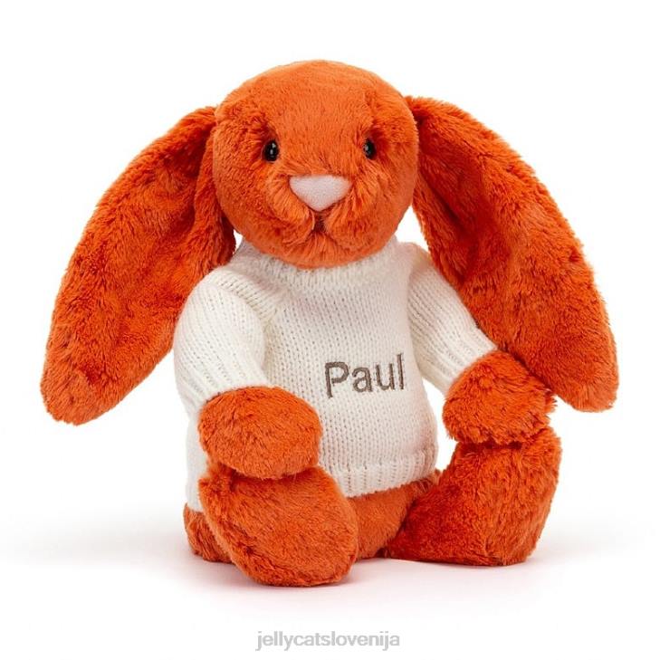 sl Jellycat sramežljiv mandarinin zajček s personaliziranim kremnim puloverjem oranžne barve P622504 igrača