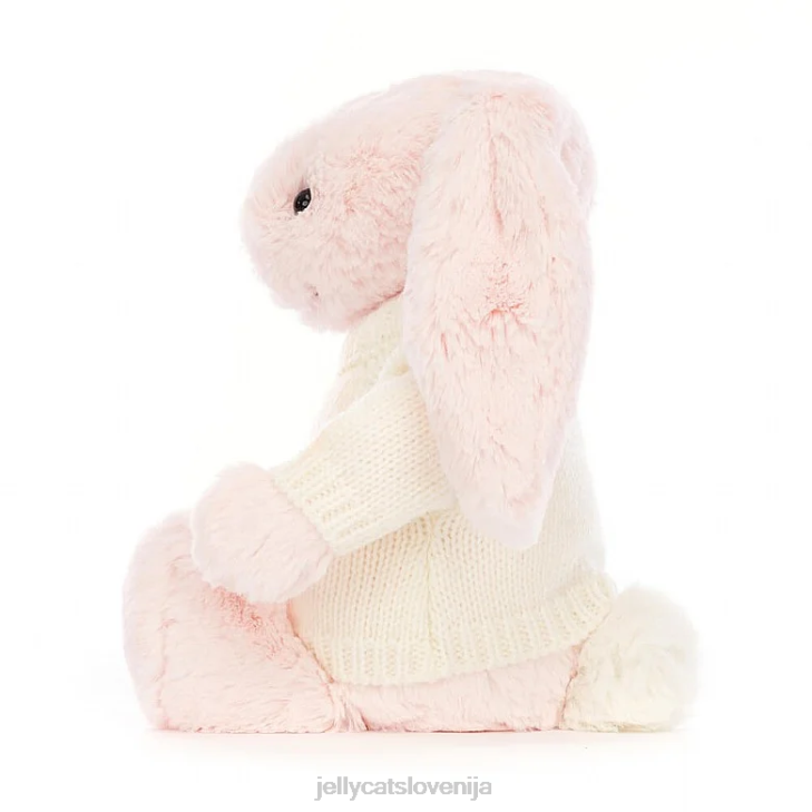 sl Jellycat sramežljiv roza zajček s personaliziranim kremnim puloverjem baby roza P622159 igrača