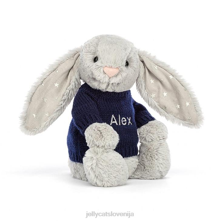 sl Jellycat sramežljiv svetleč zajček s personaliziranim mornarsko sivim jopičem P622356 igrača