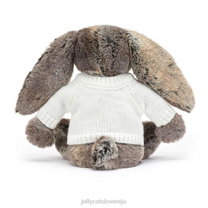 sl Jellycat sramežljiv zajček iz bombažnega repa s personaliziranim kremnim puloverjem v sivi barvi P622354 igrača