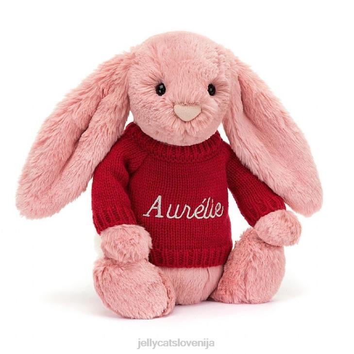 sl Jellycat sramežljiv zajček iz cvetnih listov s personaliziranim rdečim roza sorbetom P622299 igrača
