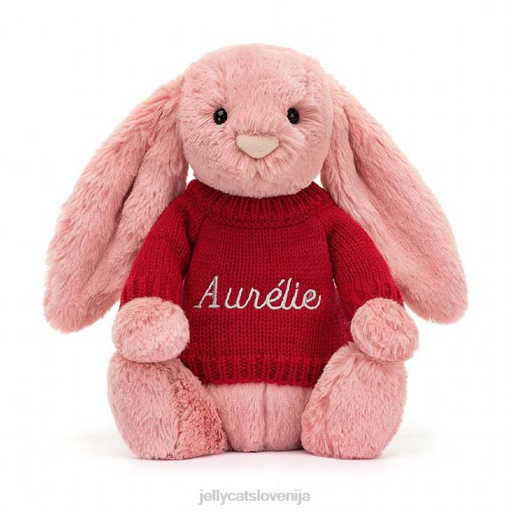 sl Jellycat sramežljiv zajček iz cvetnih listov s personaliziranim rdečim roza sorbetom P622299 igrača