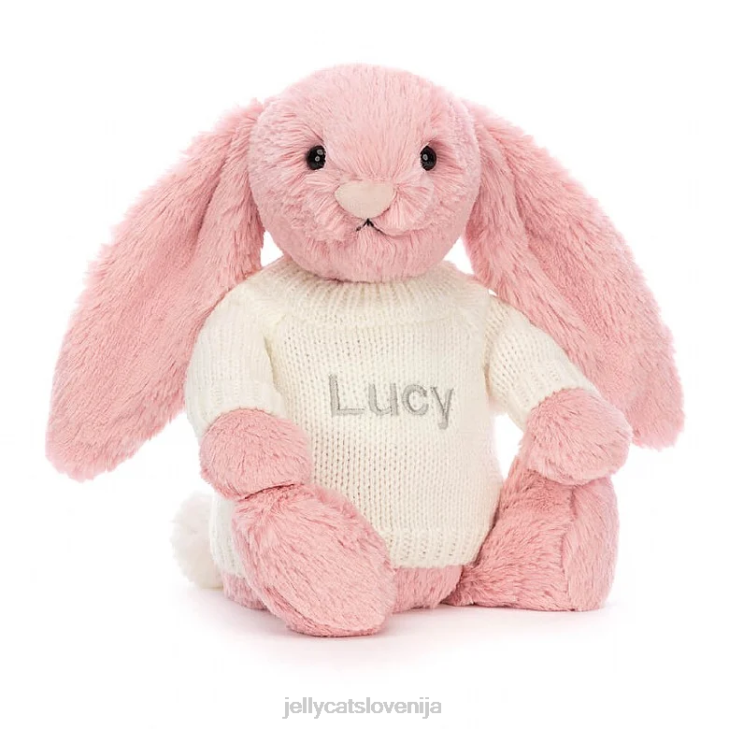 sl Jellycat sramežljiv zajček iz cvetnih listov s personaliziranim roza roza kremnim puloverjem P622243 igrača