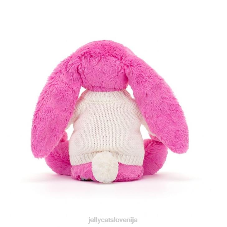 sl Jellycat sramežljiv zajček s personaliziranim kremnim puloverjem vroče rožnate barve P622216 igrača
