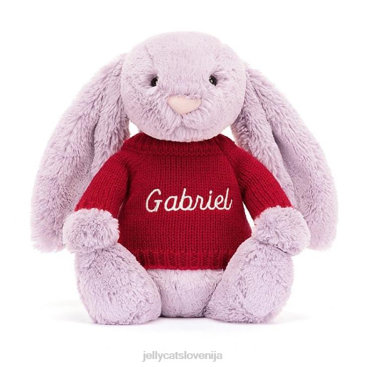 sl Jellycat sramežljiv zajček s personaliziranim rdečim jopičem lila P622300 igrača