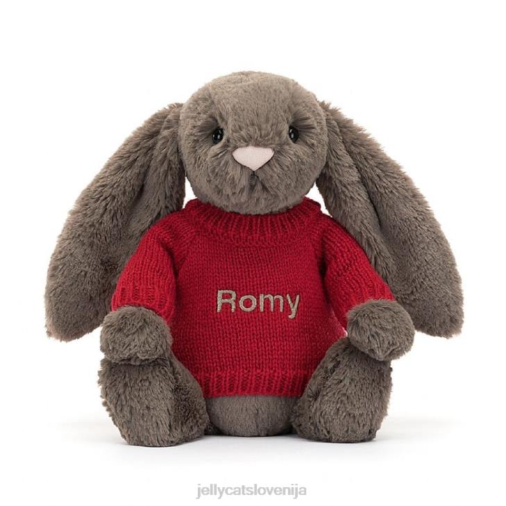 sl Jellycat sramežljiv zajček s tartufi s personaliziranim rdečim skakačem rjave barve P622270 igrača