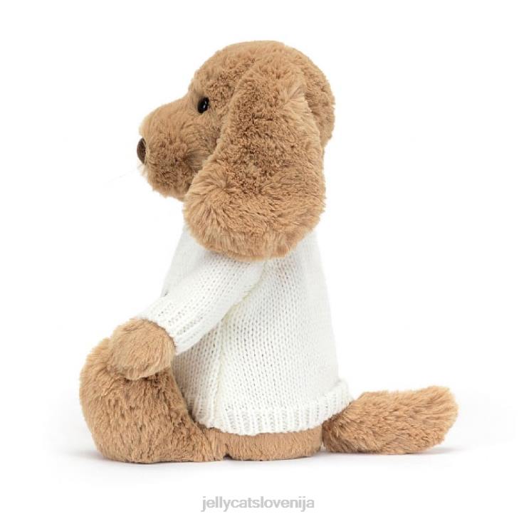 sl Jellycat sramežljiv kuža karamele s personaliziranim kremnim puloverjem v bež barvi P622135 igrača