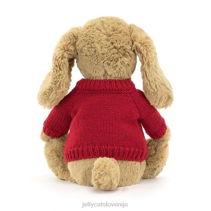 sl Jellycat sramežljiv kuža karamele z personaliziranim rdečim puloverjem v bež barvi P622158 igrača