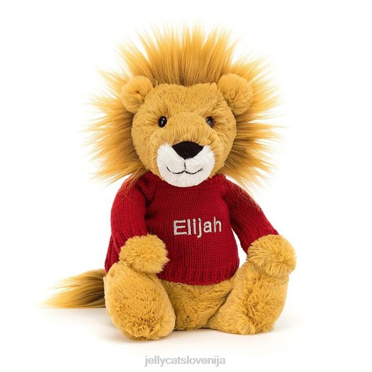 sl Jellycat sramežljiv lev z personaliziranim rdečim rumenim puloverjem P622546 igrača