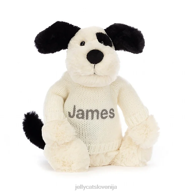 sl Jellycat sramežljiv črno-krem mladiček z personaliziranim kremnim puloverjem v črno-beli barvi P622256 igrača
