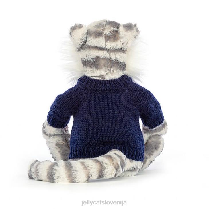 sl Jellycat sramežljiv snežni tiger z personaliziranim mornarsko sivim in belim puloverjem P622579 igrača