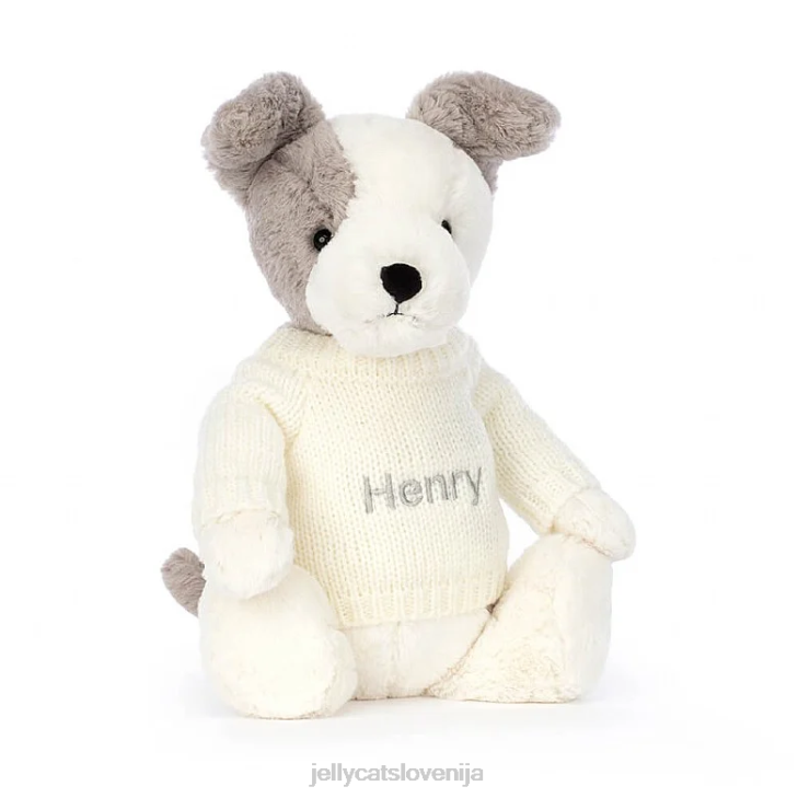 sl Jellycat sramežljiv terier s personaliziranim kremnim skakačem v sivi in ​​beli barvi P622521 igrača