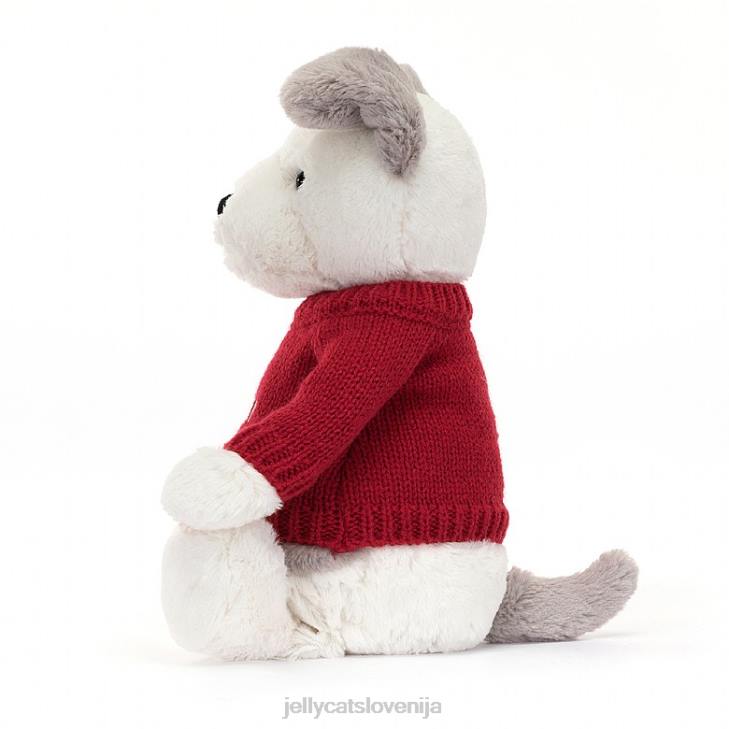 sl Jellycat sramežljiv terier z personaliziranim rdečim skakačem v sivi in ​​beli barvi P622515 igrača