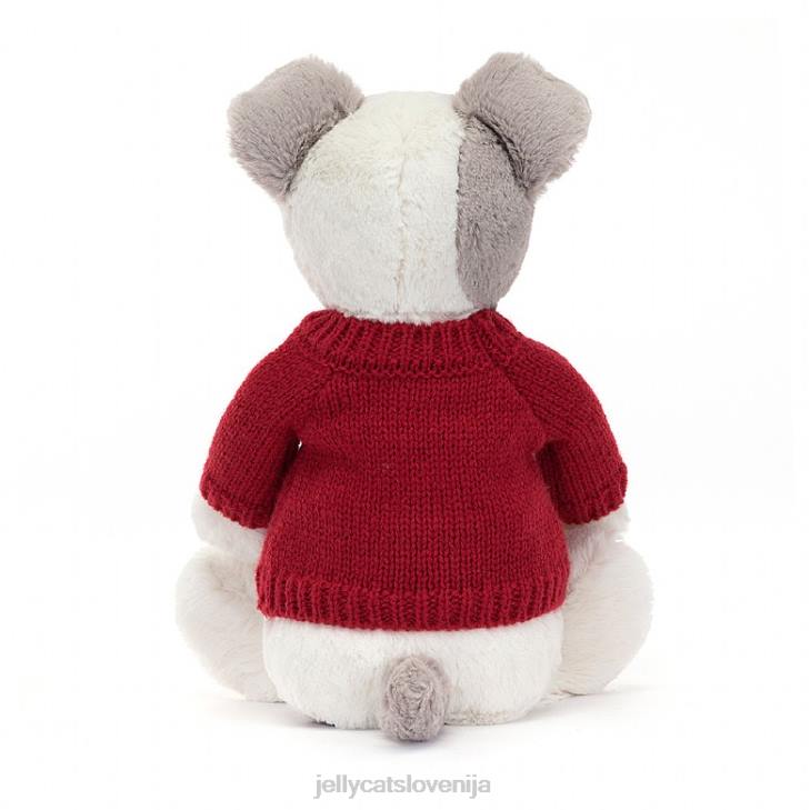 sl Jellycat sramežljiv terier z personaliziranim rdečim skakačem v sivi in ​​beli barvi P622515 igrača