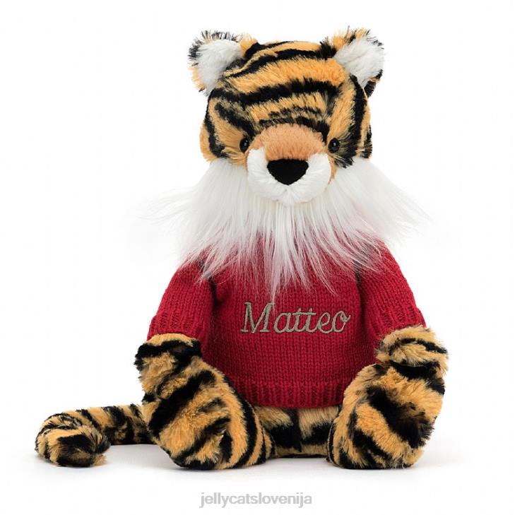sl Jellycat sramežljiv tiger z personaliziranim rdečim večbarvnim jopičem P622313 igrača