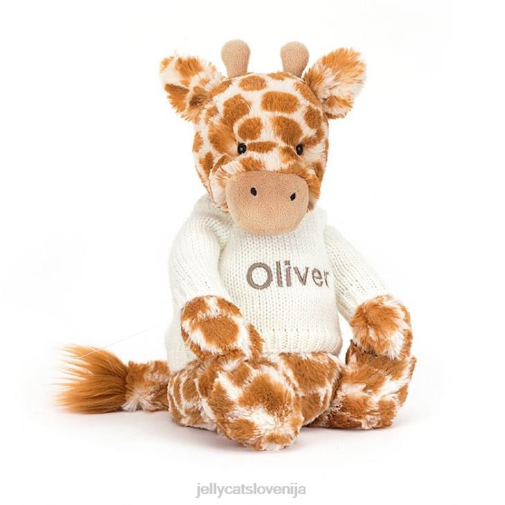 sl Jellycat sramežljiva žirafa s personaliziranim kremnim puloverjem oranžne barve P622240 igrača