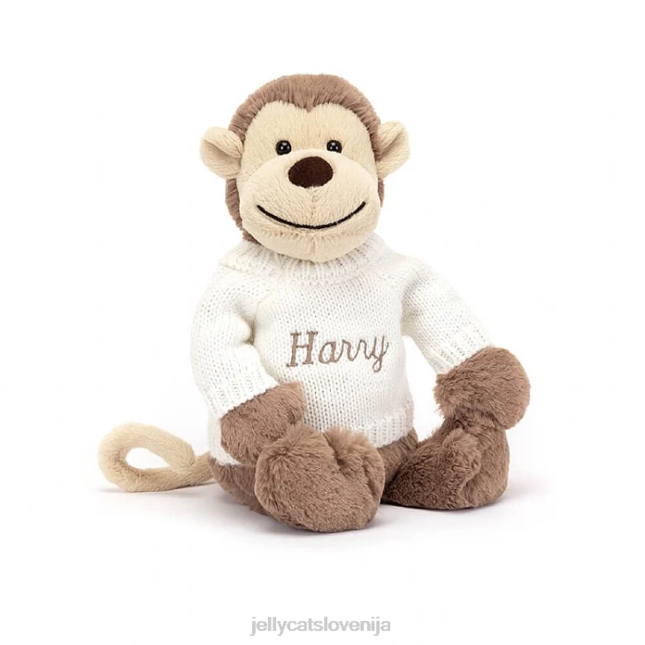 sl Jellycat sramežljiva opica z personaliziranim krem ​​puloverjem rjave barve P622191 igrača