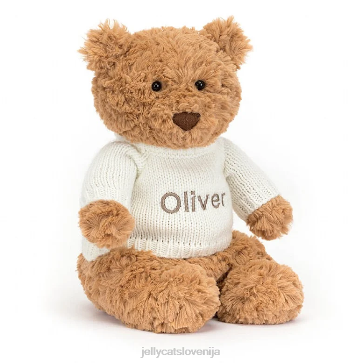 sl Jellycat medvedek bartholomew s personaliziranim krem ​​puloverjem rjave barve P62289 igrača